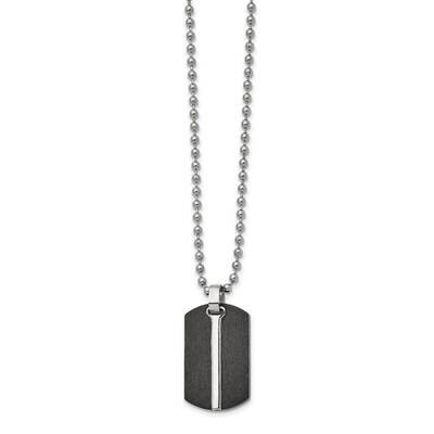 Polished Black Ip-Plated Dog Tag 24 Inch Necklace Stainless Steel Brushed SRN2724-24 by Chisel, MPN…