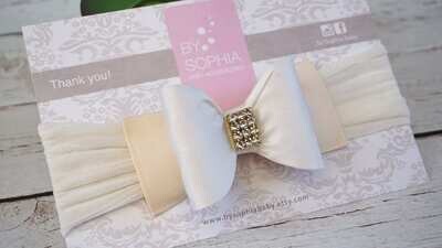 Ivory Bow Headband Baby Bow Headband Newborn Headband Photography Prop Headband Ivory Gold Headband…