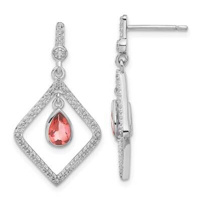 Sterling Silver Polished Diamond and Rose Quartz Post Dangle Earrings EXS1951/TGQTZ-SSAS45