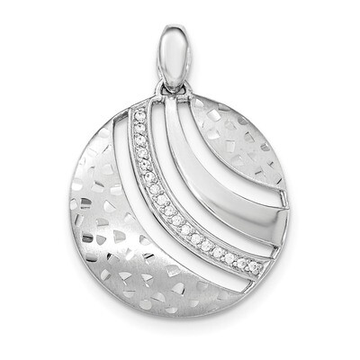 Polished and Textured with CZ Pendant Sterling Silver QP4412