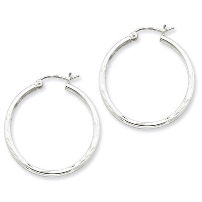 2mm Satin &amp; Diamond Cut Hoop Earrings Sterling Silver Rhodium-plated QE4419, MPN: QE4419, 883957930…