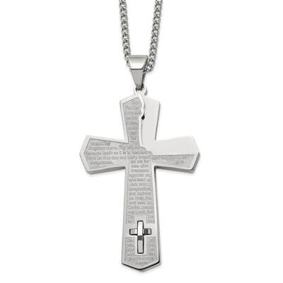 Lord&#39;s Prayer Cross 24 Inch Necklace Stainless Steel Polished SRN2810-24 by Chisel, MPN: SRN2810-24…
