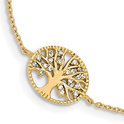 Gold-plated Tree with CZ Diamond Bracelet 7 Inch Sterling Silver Polished QG3965-7, MPN: QG3965-7, …