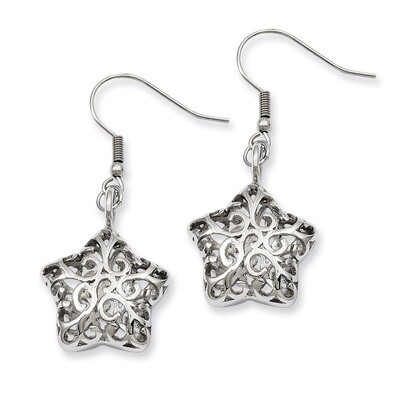 Small Puffed Star Dangle Earrings - Stainless Steel SRE537 by Chisel, MPN: SRE537, 883957010908