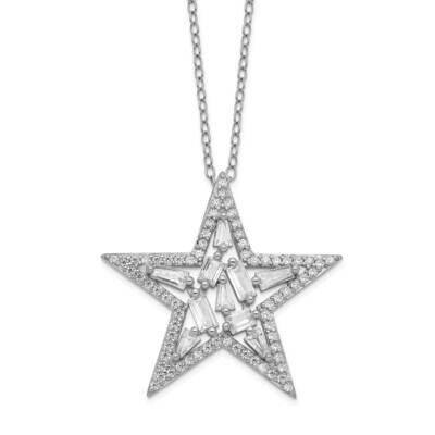 Cheryl M Cz Cluster Star 18 Inch Necklace Sterling Silver Rhodium-plated QCM1423-18, MPN: QCM1423-1…