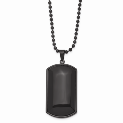 IP Black-plated &amp; Black Agate Dog Tag Necklace Stainless Steel SRN811-30 by Chisel, MPN: SRN811-30,…
