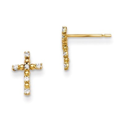 CZ Children&#39;S Cross Post Earrings 14k Gold GK693, MPN: GK693, 191101368462