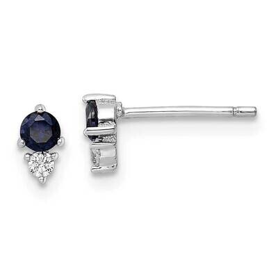 Blue &amp; White CZ Diamond Post Earrings Sterling Silver Rhodium-Plated Polished QE16154, MPN: QE16154…