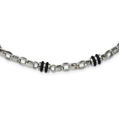 Rubber Accent Barrel Link 22 Inch Necklace Stainless Steel SRN370-22 by Chisel, MPN: SRN370-22, 883…