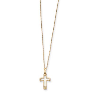16 Inch CZ Diamond Cross Pendant Necklace 14k Gold Polished SF2502-16, MPN: SF2502-16, 716838334070