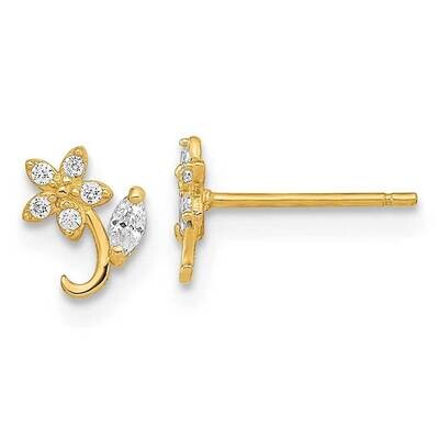 Flower CZ Diamond Post Earrings 14k Gold Polished YE2078, MPN: YE2078, 191101786495