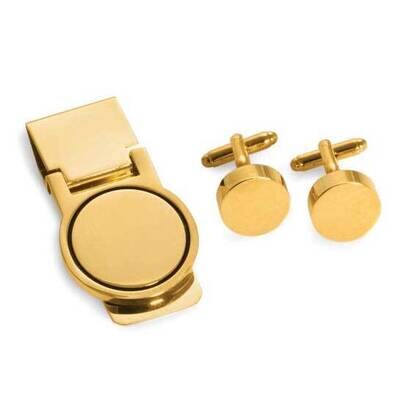 Gold-tone Circular Design Cufflink Money Clip Set GM21326, MPN: GM21326, 797140012191