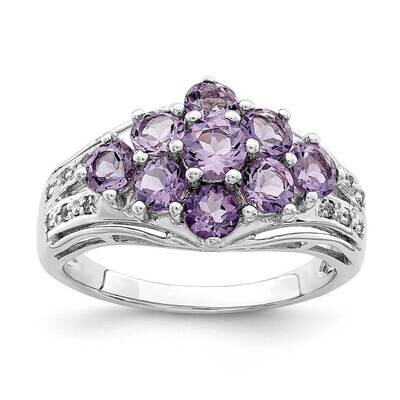 Amethyst &amp; White Topaz Fancy Ring Sterling Silver Rhodium-plated QR7035, MPN: QR7035,