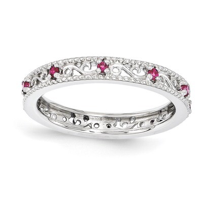 Created Ruby Ring - Sterling Silver QSK1488, MPN: QSK1488, 886774204765