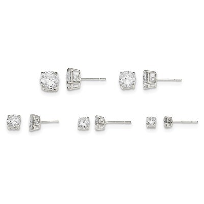 White CZ Diamond Post Set Earrings Sterling Silver Polished QE12186SET, MPN: QE12186SET, 8839578043…