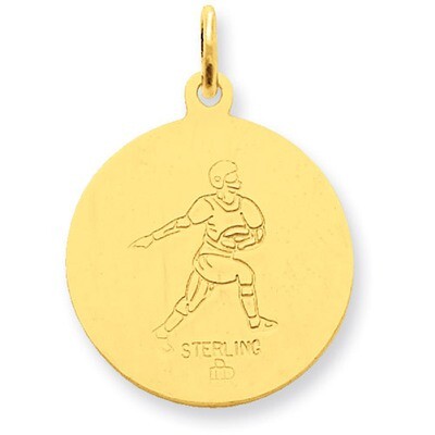 24k Gold-plated St. Christopher Football Medal Sterling Silver QC5638