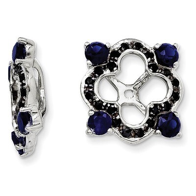 Created Sapphire &amp; Black Sapphire Earring Jacket Sterling Silver Rhodium QJ137SEP, MPN: QJ137SEP, 1…