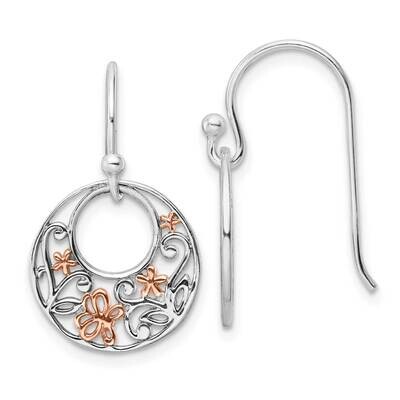Rose Rhodium Polished Flowers Dangle Earrings Sterling Silver QE16518, MPN: QE16518, 196904166369