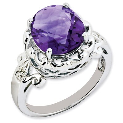 Amethyst &amp; Diamond Ring Sterling Silver QR3192AM, MPN: QR3192AM, 883957363592
