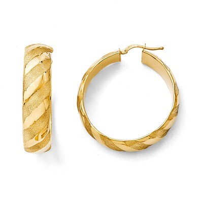 Satin Striped Hinged Hoop Earrings Bronze Polished  BZE117