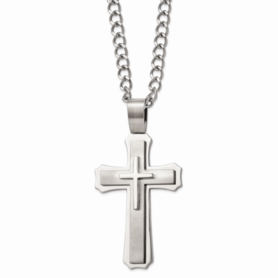 Cross Pendant 24 Inch Necklace Stainless Steel SRN307-24 by Chisel, MPN: SRN307-24, 883957750330