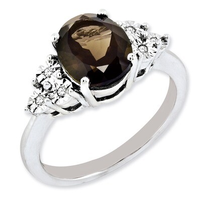 Smoky Quartz Ring Sterling Silver Diamond QR3034SQ, MPN: QR3034SQ, 883957243597