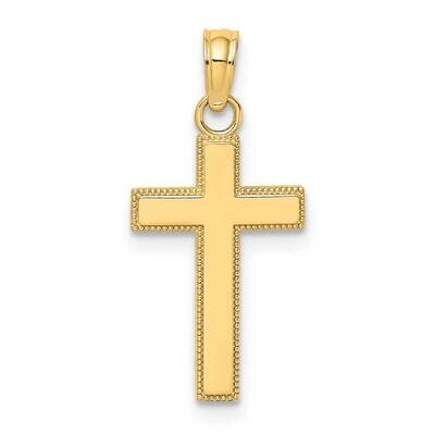 Block Style Beaded Edge Cross Charm 14k Gold Polished K8411, MPN: K8411, 637218167364