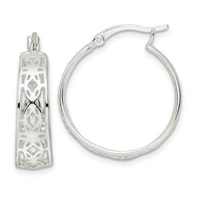 Floral Circle Hoop Earrings Sterling Silver Polished QE15929, MPN: QE15929, 196904151464