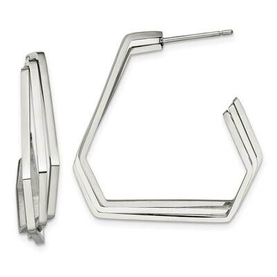 Geometric Post J Hoop Earrings Stainless Steel Polished SRE1539, MPN: SRE1539, 191101866876