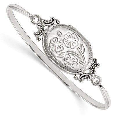 Floral Locket Bangle Bracelet Sterling Silver QB1132, MPN: QB1132, 886774116310