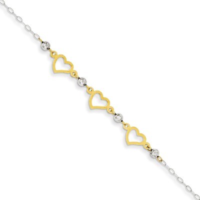 Oval Link Diamond Cut Beads and Heart Bracelet 7.5 Inch 14k Two-Tone Gold FB1356-7.5, MPN: FB1356-7…