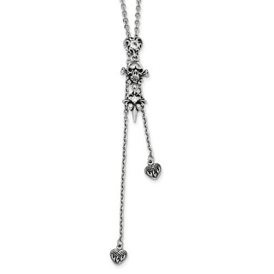 Antiqued and Polished with CZ Adjustable Necklace Stainless Steel SRN1920