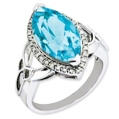 Blue Topaz &amp; Diamond Ring Sterling Silver QR3056BT, MPN: QR3056BT, 883957635835