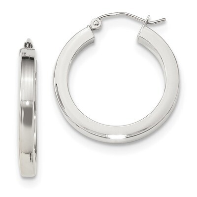 3mm Polished Square Tube Hoop Earrings 10k White Gold 10T990, MPN: 10T990, 191101170294