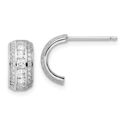 CZ Diamond J Hoop Post Earrings Sterling Silver Rhodium-Plated QE16266, MPN: QE16266, 196904167762