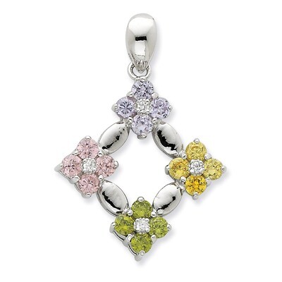 Multicolor CZ Flower Circle Pendant Sterling Silver QP2136