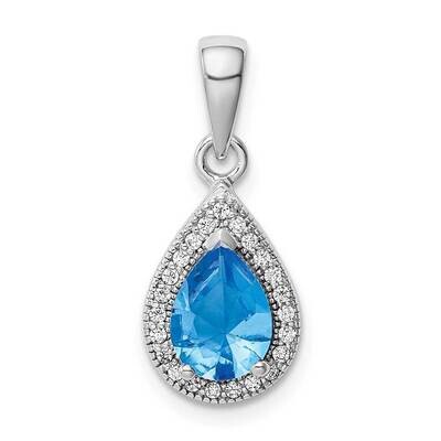 Blue &amp; Clear CZ Diamond Pendant Sterling Silver Rhodium Plated QP5247DEC, MPN: QP5247DEC, 886774101…