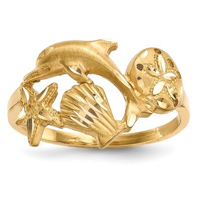 Satin Diamond -cut Sea Life Ring 14k Gold Polished R597, MPN: R597, 191101334948
