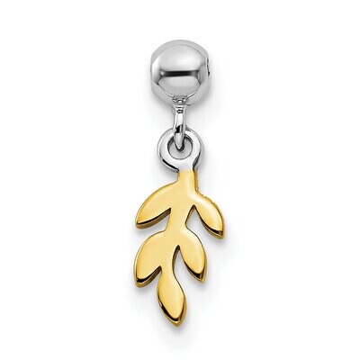 Dangle Leave Charm Sterling Silver Rhodium &amp; Gold Tone QMM113, MPN: QMM113,