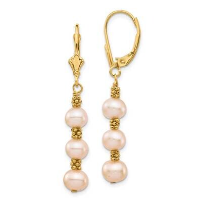 5-6mm Pink Semi-round Freshwater Culutured Pearl Leverback Earrings 14k Gold XF719E, MPN: XF719E, 8…