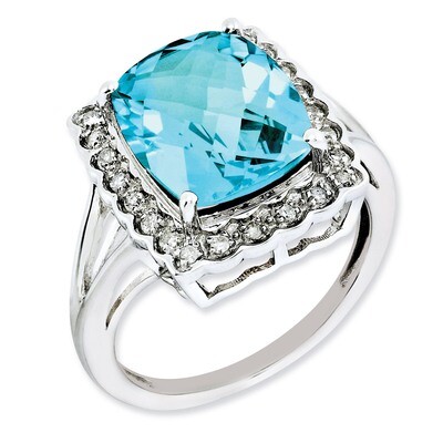 Blue Topaz Ring Sterling Silver Diamond QR3031BT, MPN: QR3031BT, 883957360928