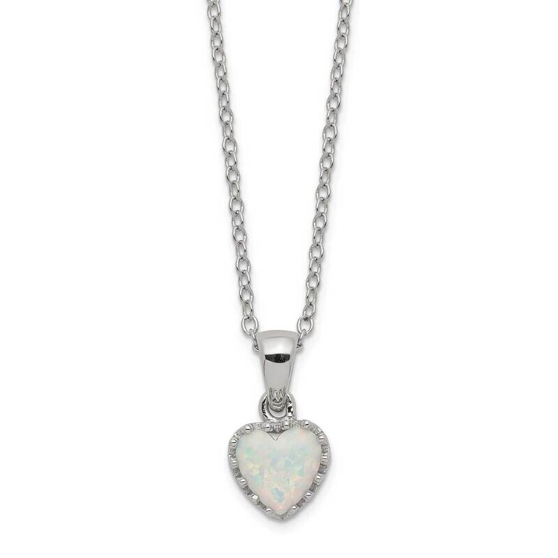 18 Inch Polished Heart Created Opal Necklace Sterling Silver Rhodium-plated QG5149-18, MPN: QG5149-…