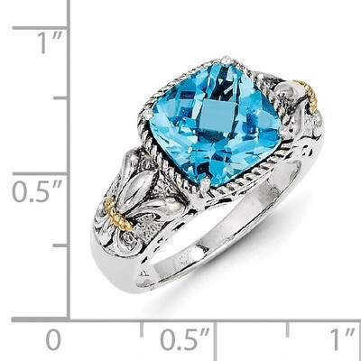 Blue Topaz Ring Sterling Silver &amp; 14k Gold QTC784, MPN: QTC784, 883957409412