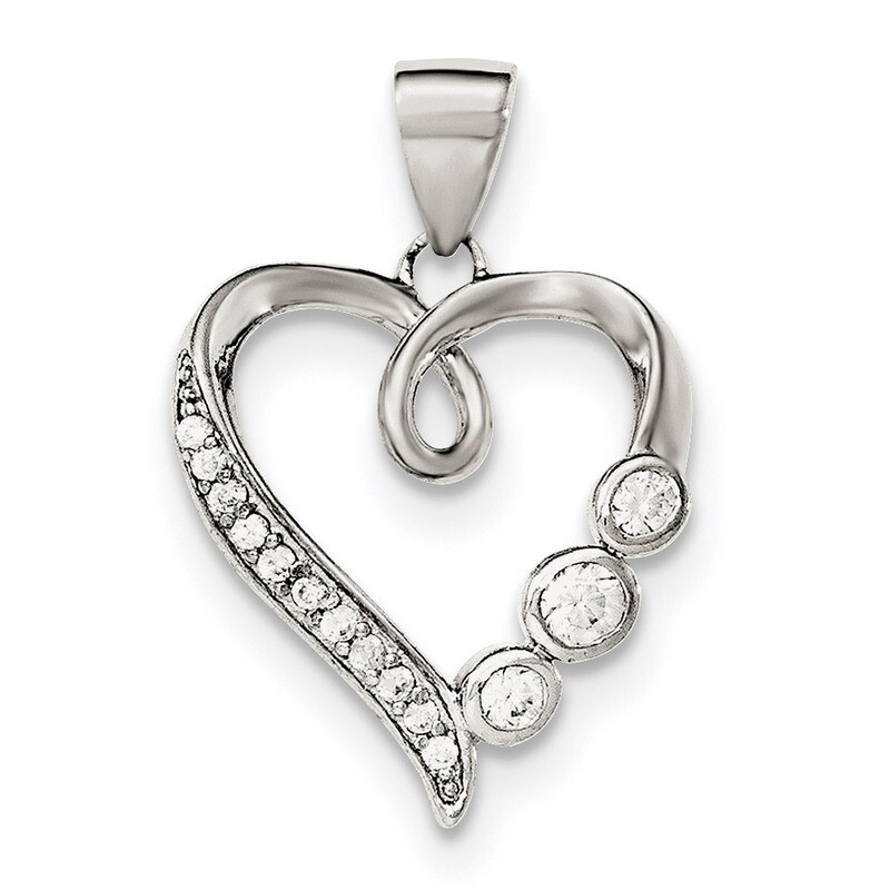 Heart with CZ Diamond Pendant Sterling Silver Polished QP4455, MPN: QP4455, 191101459757