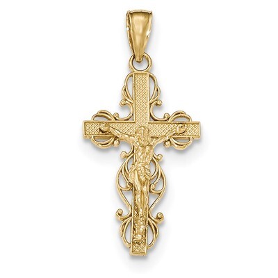 Crucifix with lace Trim Pendant 14k Gold Polished K5567, MPN: K5567, 637218037667