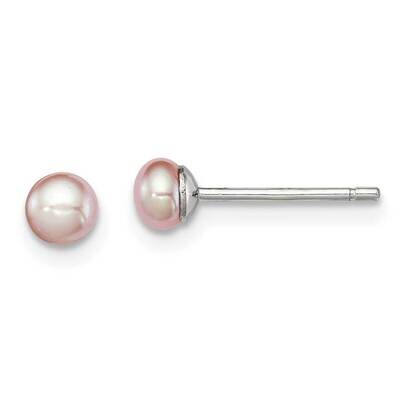 3-4mm Purple Fw Cultured Button Pearl Stud Earrin Sterling Silver Rhodium-plated QE12688, MPN: QE12…