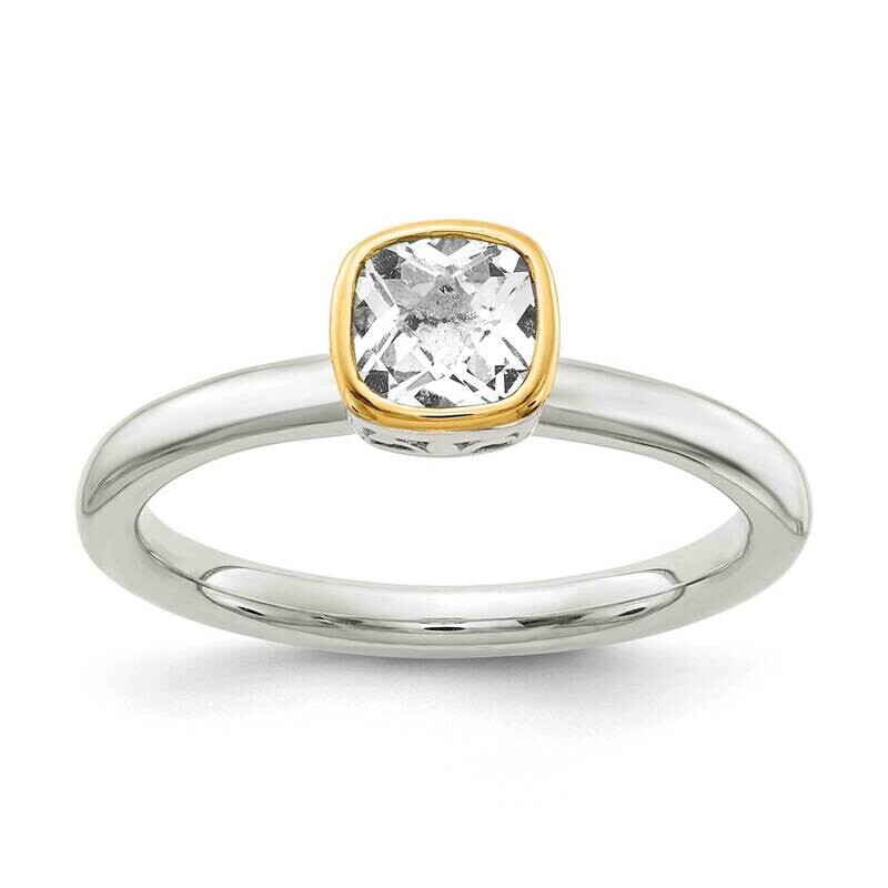 White Topaz Ring Sterling Silver with 14k Gold Accent QTC1735