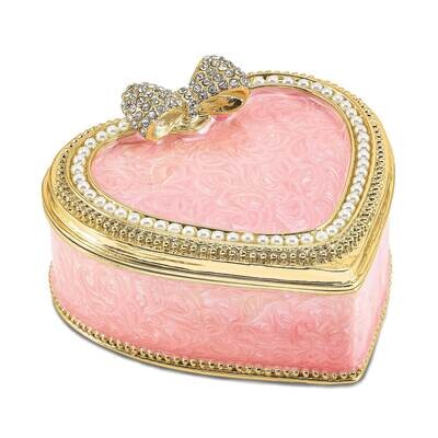 Pearly Pink Heart with Ring Pad Trinket Box Bejeweled BJ4082, MPN: BJ4082, 191101909658