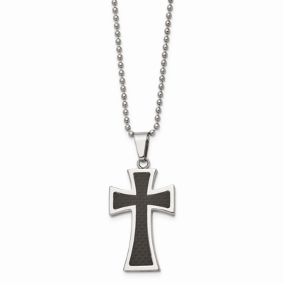 Carbon Fiber Inlay 22 Inch Cross Necklace Stainless Steel Polished SRN110-22 by Chisel, MPN: SRN110…