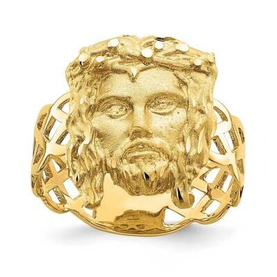 Diamond-cut Jesus Head Ring 14k Gold Brushed &amp; Polished D4715, MPN: D4715, 883957321202